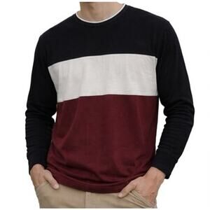 Denim & Flower Mens Shirt Long Sleeve Crewneck Pullover Blue Red White Size M